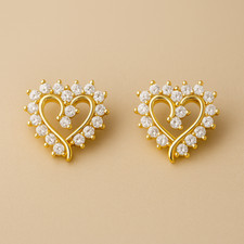 Solid 14K Yellow Gold CZ Heart Push Back Stud Earrings Dainty Love Women's Gift