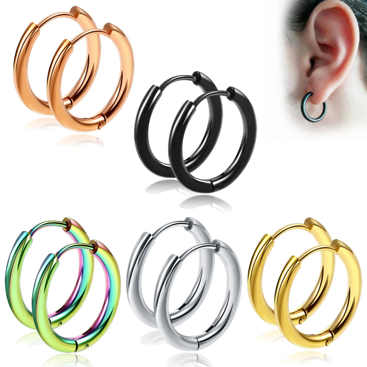 5 pairs 5 color Surgical Steel Small Huggie Hoop Earrings for