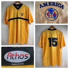 Vintage Club America Jersey #15 Athos Yellow Polyester Made In The USA Size L