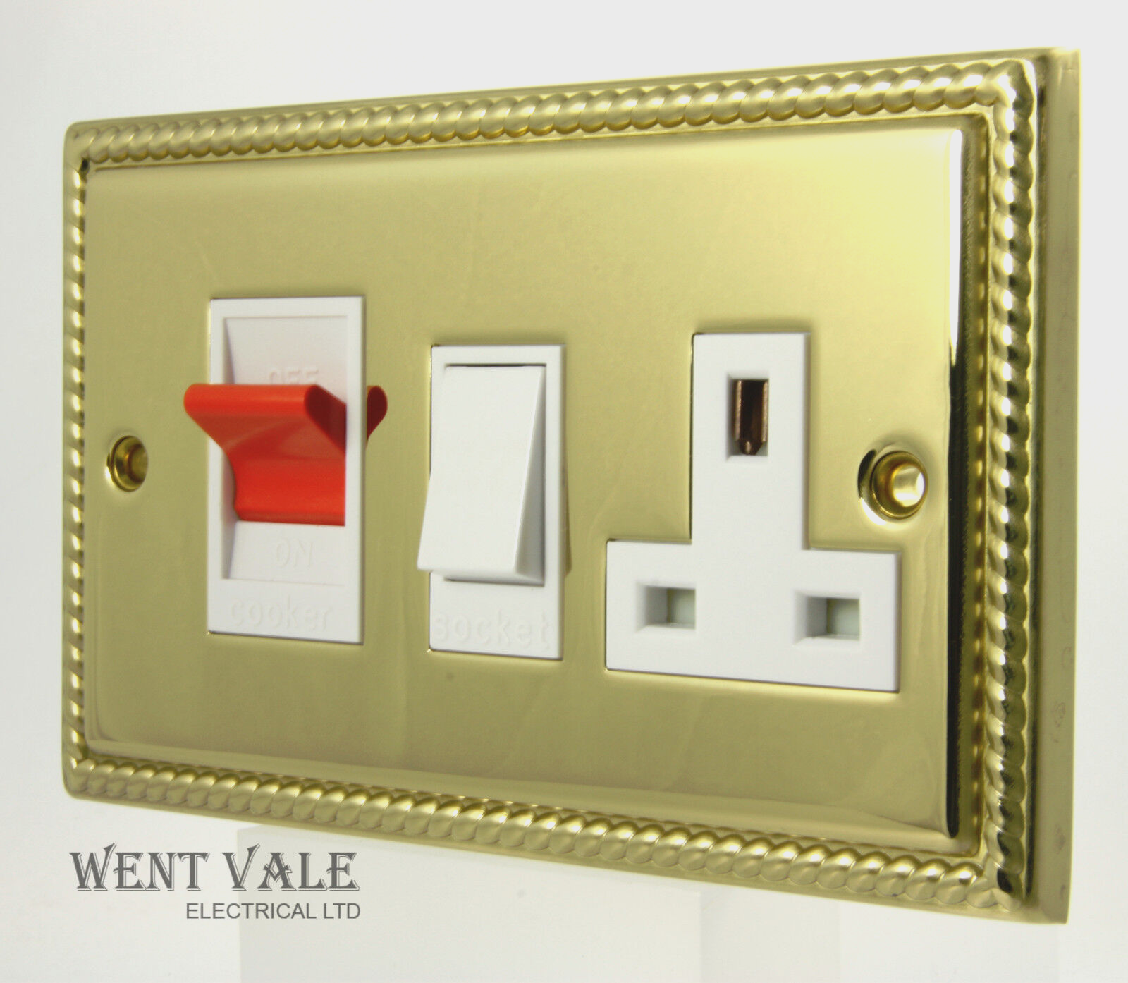 Newlec Decorative Range - NL8545/CW - Georgian Brass 45a Cooker Control & Socket