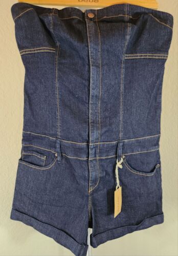 Wax Jeans Denim Romper Juniors XLarge Womens Blue Shorts NWT Strapless Jumper