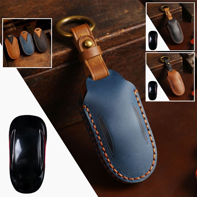 Genuine Leather Car Smart Remote Key Fob Case Cover For Tesla Model X 2016-2026