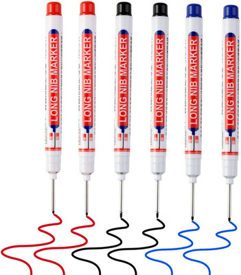 6Pcs Long Head Marker Pens Multi-Purpose Deep Hole Pens Deep Drill Hole Long Nib