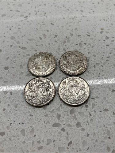 Lot Of 4 1950 Canada Half Dollars - VF to UNC Condition 80% Silver Coins