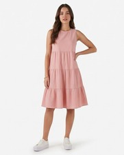 Women  s Pink Tiered Sleeveless Dress Size L Boho Casual Flowy Midi
