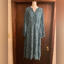Loft Brand Women's 14 Blue Floral Midi Style Dress Long Sleeves Button Front