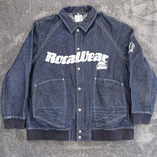 Vtg Rocawear Denim Jacket Mens 2XL Embroidered Logo Y2K Cotton Pockets Zip Snap