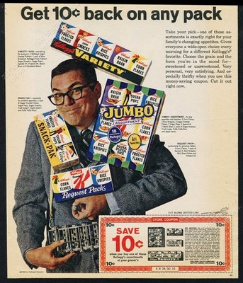 1968 Kellogg's mini cereal box packs Jumbo Variety Snack Request vtg print ad