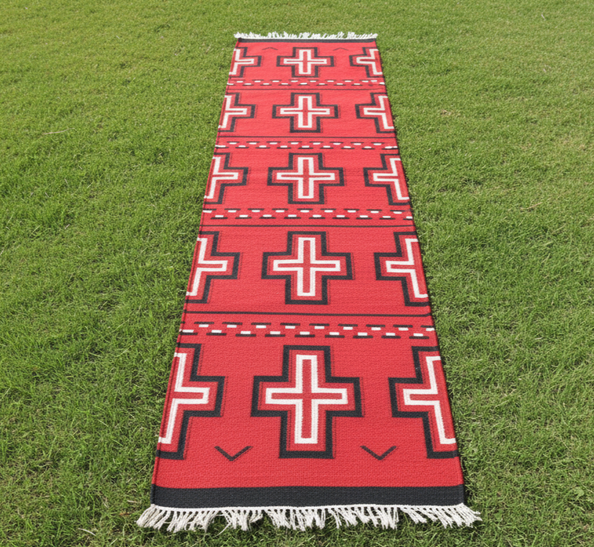 Handwoven Zapotec Kilim Wool Red Runner Rug