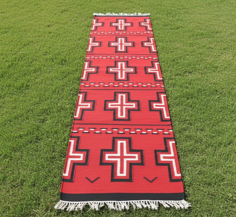 Handwoven Zapotec Kilim Wool Red Runner Rug