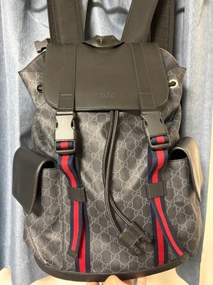 GUCCI GG Supreme Backpack Black Leather Men s Size W33.5cm H43cm D10.5cm