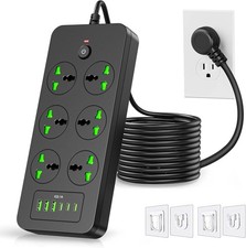 Power Strip with 6 Universal Outlets 3 USB 3 USB C Ports, 3.1A, Overload Prot...