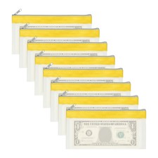 8PCS 8.5x4 Inch Money Bags with Zipper Clear Cash Pouch, Yellow