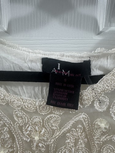 Alberto Makali Gr.S Elfenbein Perlen bestickt Spitze Overlay Langarm Kleid - Bild 6 von 14