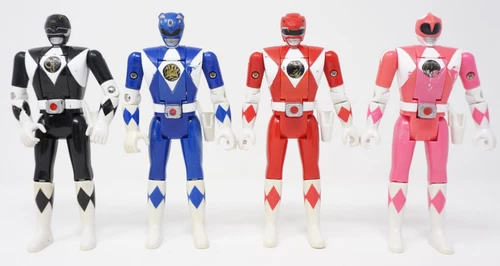 Vintage Power Rangers 5" Flip Change Action Figures Red Pink Black and Blue