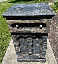 HAUNTED Wooden One Drawer & Pull Out Bin Stand SPOOKY Worn Black Chippy Paint