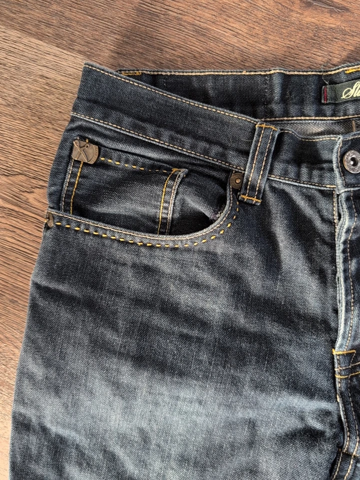 Pantalones de mezclilla Marc Ecko corte y costura corte ajustado puntada bolsillo para hombre talla 32x32 ajuste 31x30 Y2K de colección Foto 3 de 4