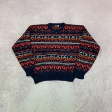 Vintage abstract knitted jumper Patterned Grandad chunky knit sweater Men's L