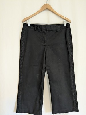 ANN TAYLOR Wide Leg Embroidered Black Capri Pants Sz 6