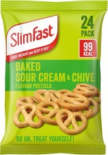 SlimFast Sour Cream Pretzel Snack Bag, Crunchy, Tasty Low Calorie Snack 24 x 23g