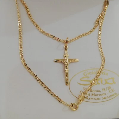SAVAGIOIELLI Collana Traversina 50 cm e Croce Crocifisso Sacro Gesù in Oro 18 Kt