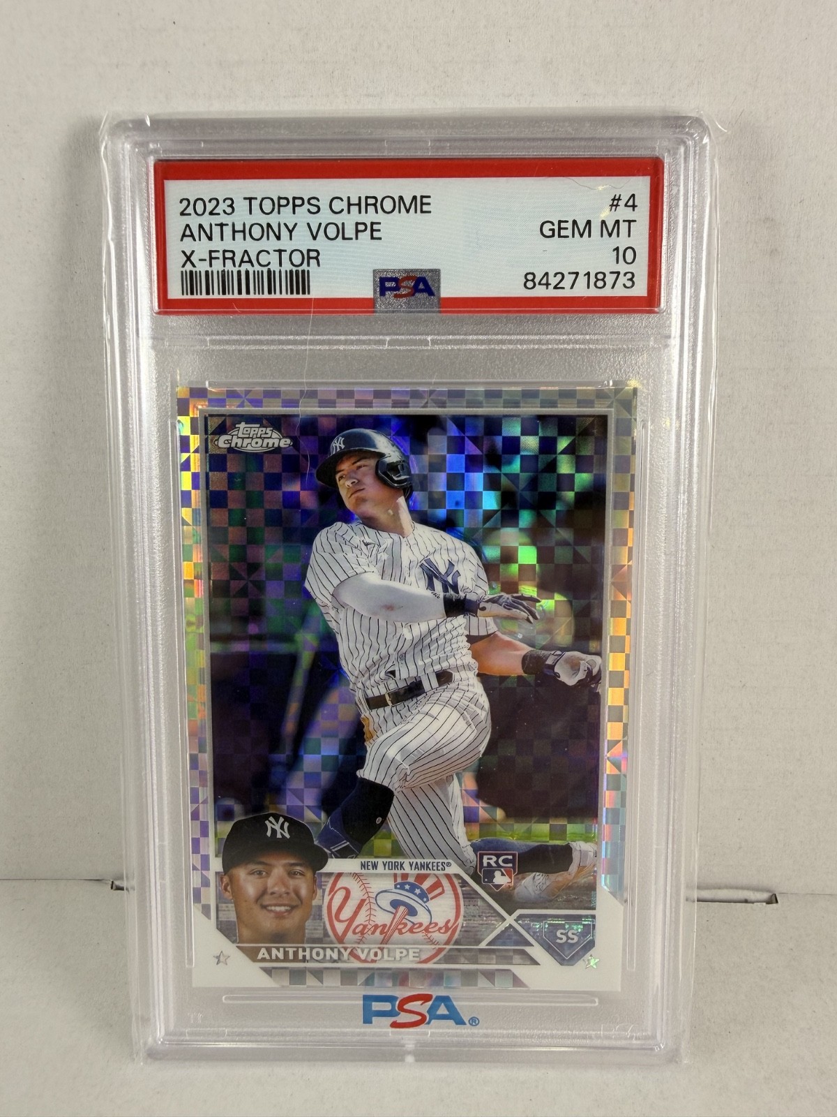2023 Topps Chrome Anthony Volpe #4 X-Fractor (RC) PSA 10 Baseball Card