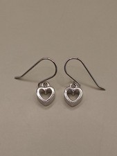 ATI 925 Sterling Silver Open Heart Pierced Dangle Drop Hook Earrings