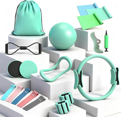 Pilates Equipment Kit for Home Workouts - 18Pcs Set- 14'' Pilates Ring and Ball
