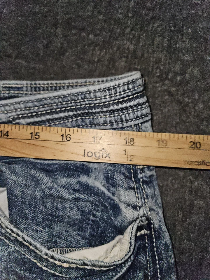 Pantalones de mezclilla Decree de pierna recta para hombre 36x30 tiro medio lavado ácido elástico bordado Foto 4 de 4