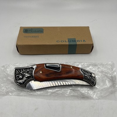 Columbia A3209 Pocket Knife Locking Blade Solid And Ornate Elk NIB