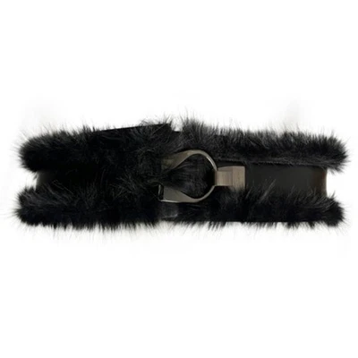 Kunstfell PU Ledergürtel Damen Fuzzy Verzierung Gürtel für Kleid Jeans - Bild 1 von 4