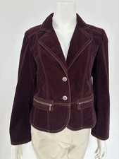 Chicos Womens Cranberry Contrast Stitched Velveteen Jacket Blazer Size 1