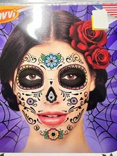 DAY OF THE DEAD HALLOWEEN GLITTER COSTUME FACE TATTOOS 2 PC SET