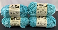 Premier Just Chenille Yarn Lot 4 Skeins Aqua  2017-13 Destash Super Soft