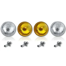5-3/4" Stock Halogen Clear Lens Headlight Amber Yellow Glass Fog Light Bulbs Set