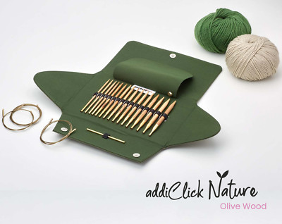 addi addiClick Nature Olivenholz Rundstricknadel-Set im Textil-Etui 3,5-8 mm