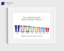 Our Family Wellington Boot Picture Gift For Grandma Grandad Grandchildren