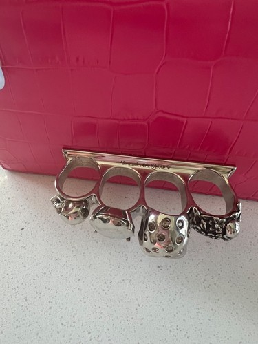NEW ALEXANDER MCQUEEN Mini Skull Jeweled Croc-Embossed Satchel Bag Peony Pink - Picture 9 of 14