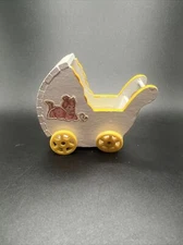 Vintage Concord Miniatures 1:12 Dollhouse Wood Baby Stroller White & Yellow