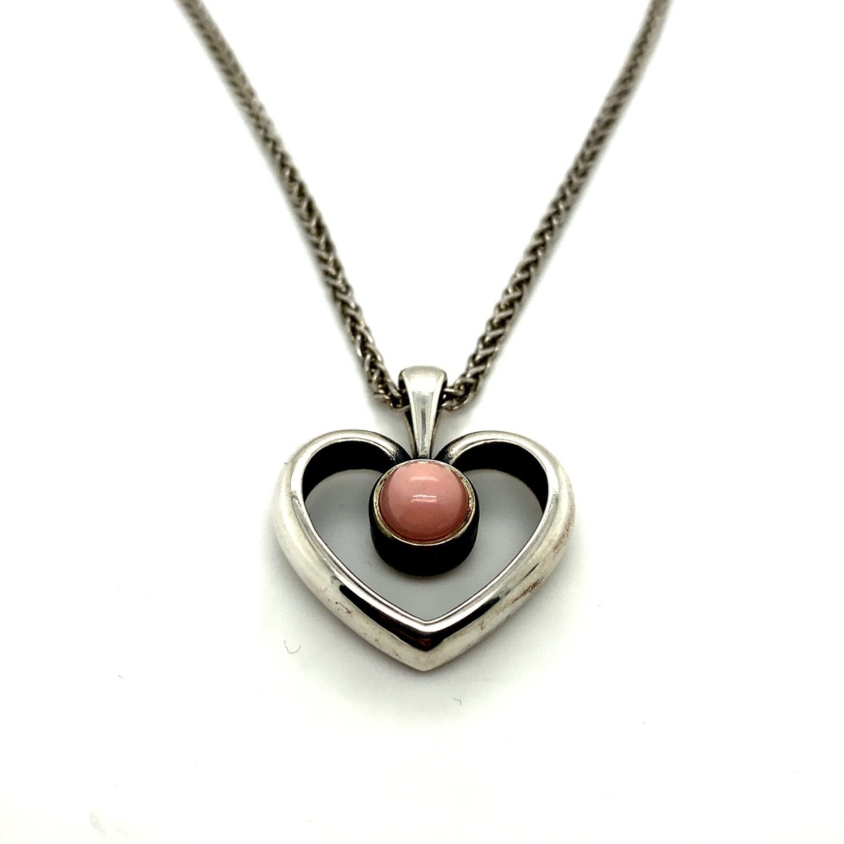 RARE Retired James Avery Sterling Pink Quartz Heart Pendant And Spiga Chain  20”