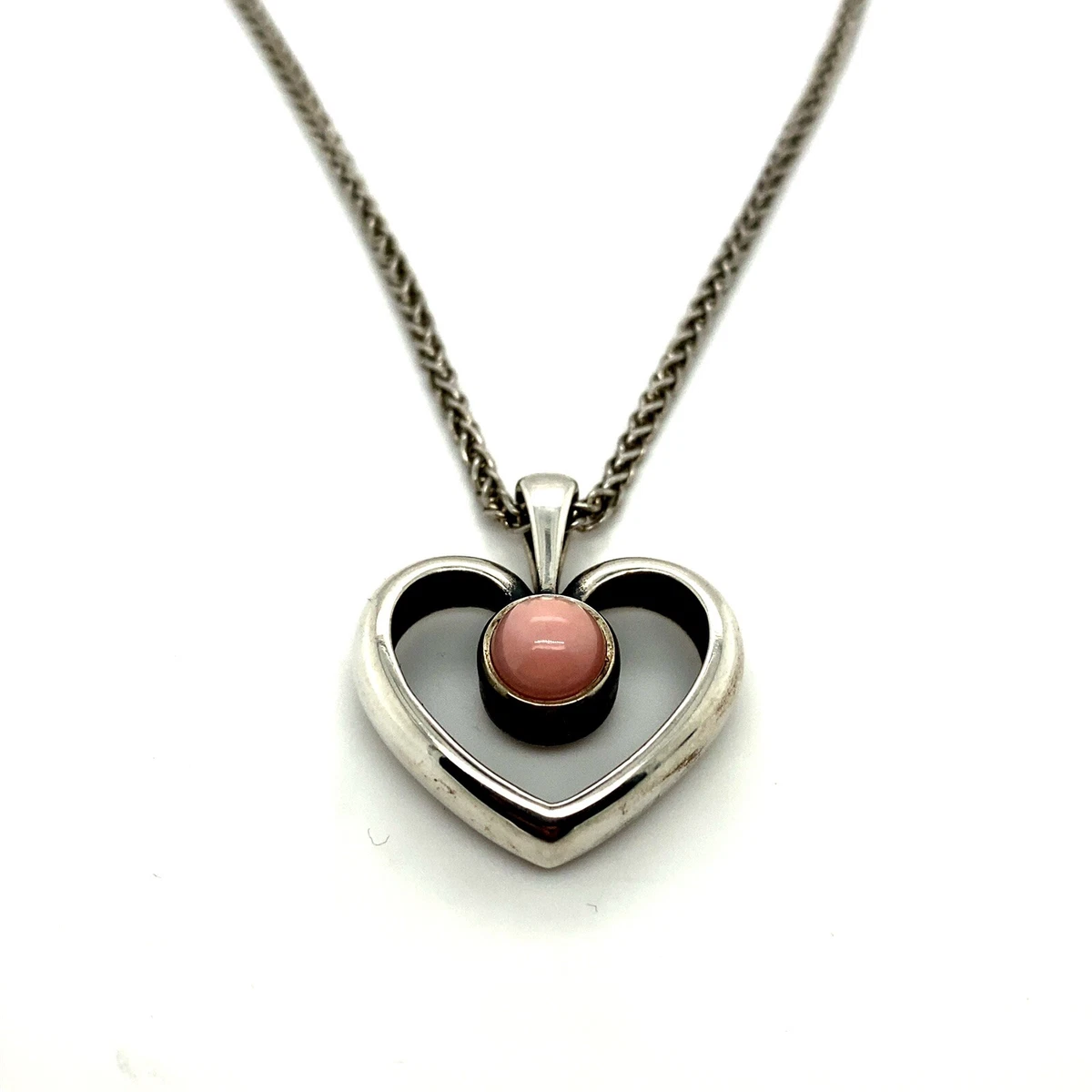 RARE Retired James Avery Sterling Pink Opal Heart Pendant And