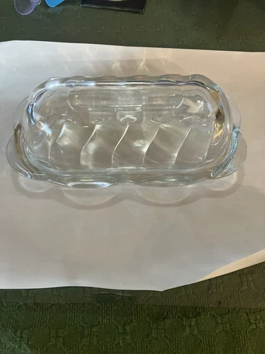 Vintage Anchor Hocking Clear Glass Scalloped Edge Butter Dish. DWK101
