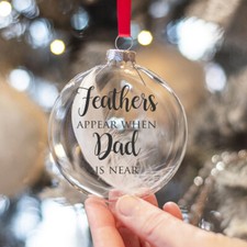 Image of Personalised Feathers Appear Remembrance Glass Christmas Tree Bauble Ornament