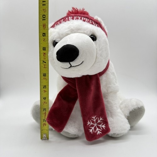 The Polar Express Plush Bear Stuffed Animal Red Snowflake Scarf & Hat White - Picture 3 of 6