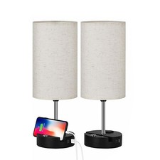 Set of 2 Table Lamps w/2 USB Charging Ports,Phone Stands for Bedroom,Living Room