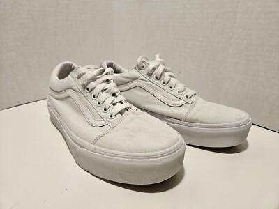 VANS Old Skool Platform True White Mens 8.5 Women 10 Low Top Good Shape