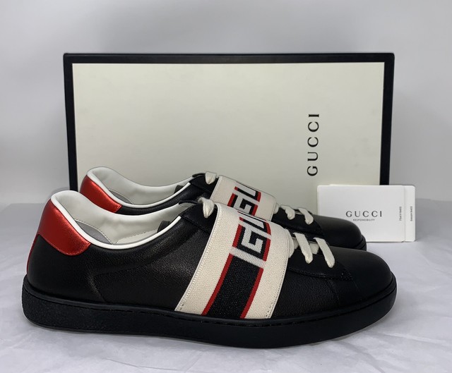gucci calfskin sneakers black white