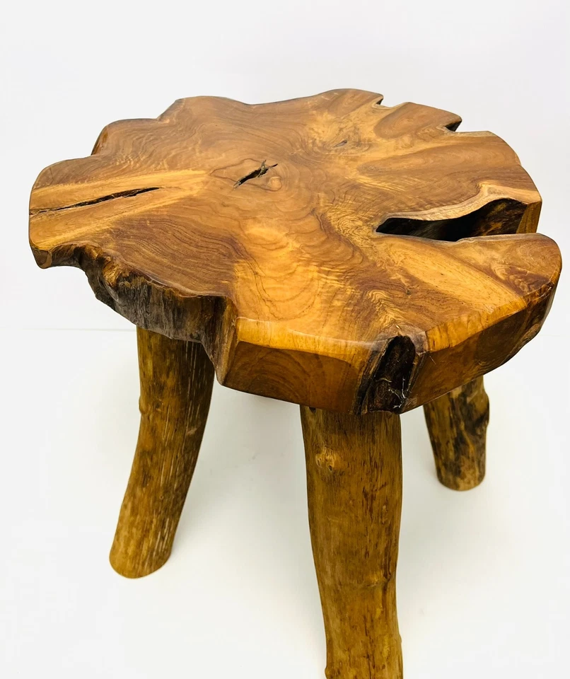 Teak Wood Log Round Stool, Live Edge Top, 45cm Height, 130kg Weight Capacity - Image 2 of 4