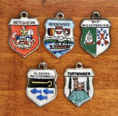 Vintage 800 silver GERMANY GERMAN AUSTRIA SOUVENIR ENAMEL TRAVEL SHIELD charm