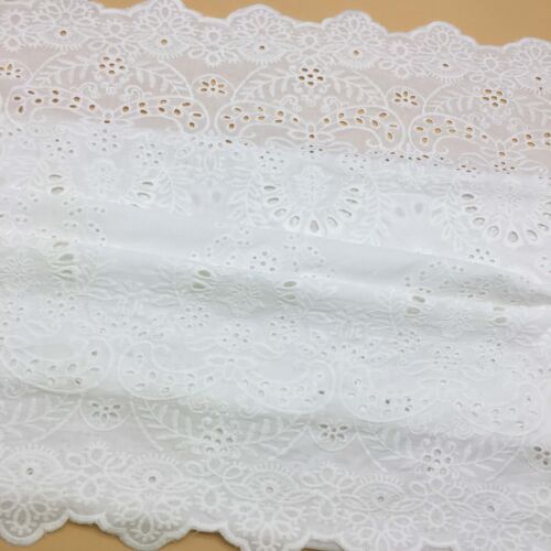 Materiale ricamo tessuto cotone bianco pizzo svuotato floreale fai da te artigianato da cucire - Foto 1 di 12